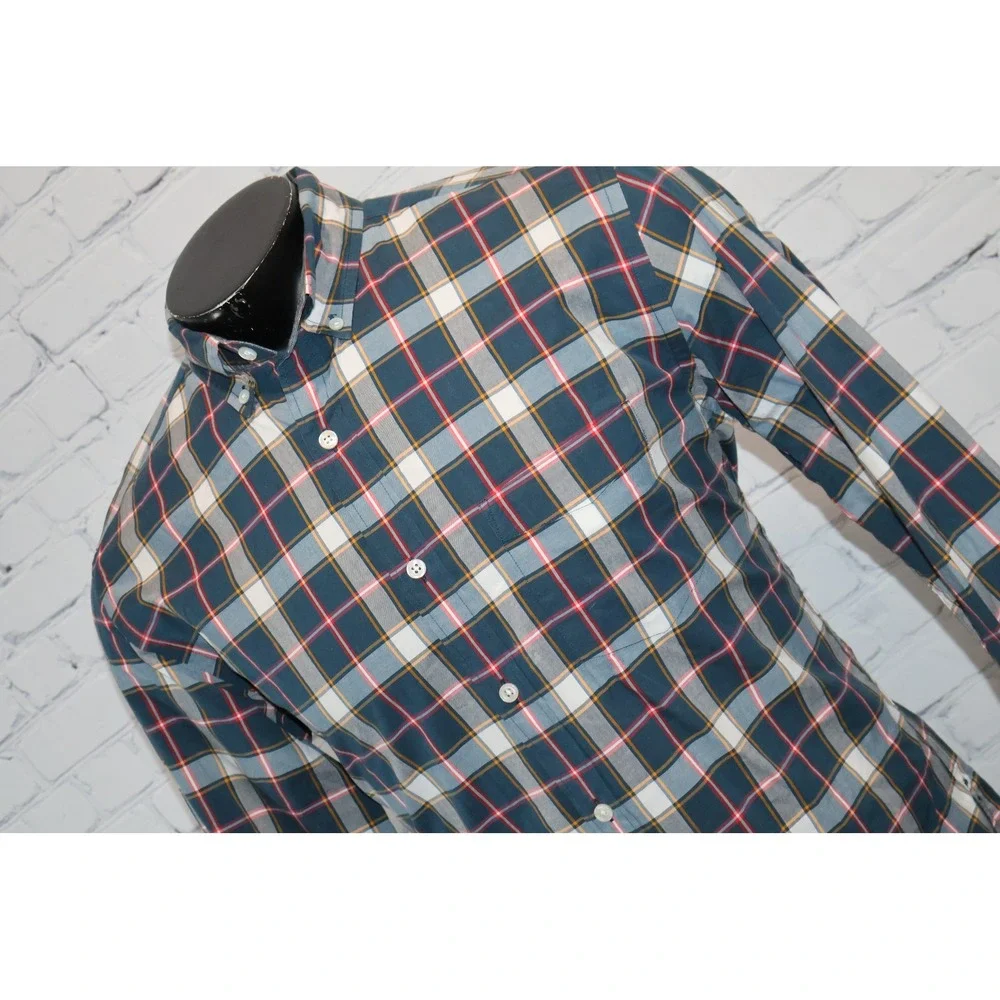 J. Crew Button Down Shirt Mens Medium Blue Tartan Plaid Long Sleeve Cotton